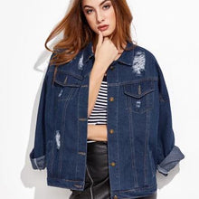 Load image into Gallery viewer, Blue Ripped Single Breasted Denim Jacket