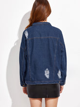 Load image into Gallery viewer, Blue Ripped Single Breasted Denim Jacket
