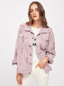 Rips Detail Boyfriend Denim Jacket