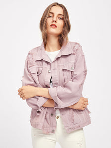 Rips Detail Boyfriend Denim Jacket