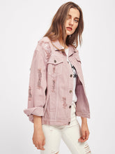 Load image into Gallery viewer, Rips Detail Boyfriend Denim Jacket