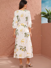 Load image into Gallery viewer, Floral Print Knot Side Bishop Sleeve Dress