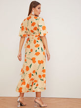 Load image into Gallery viewer, Floral Tie Side Ruffle Hem Wrap Dress