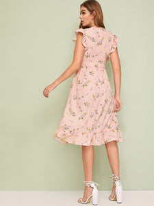 Ditsy Floral Plunging Neck Dress With Wrap Skirt