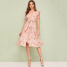 Load image into Gallery viewer, Ditsy Floral Plunging Neck Dress With Wrap Skirt